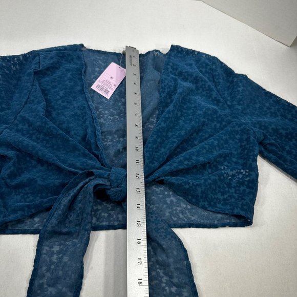 Wild Fable Women's Size Medium Blouse Tie Front Long Sleeve Dark Teal New - Picture 12 of 12